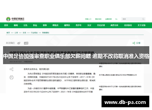 中国足协加强审查职业俱乐部欠薪问题 逾期不改将取消准入资格